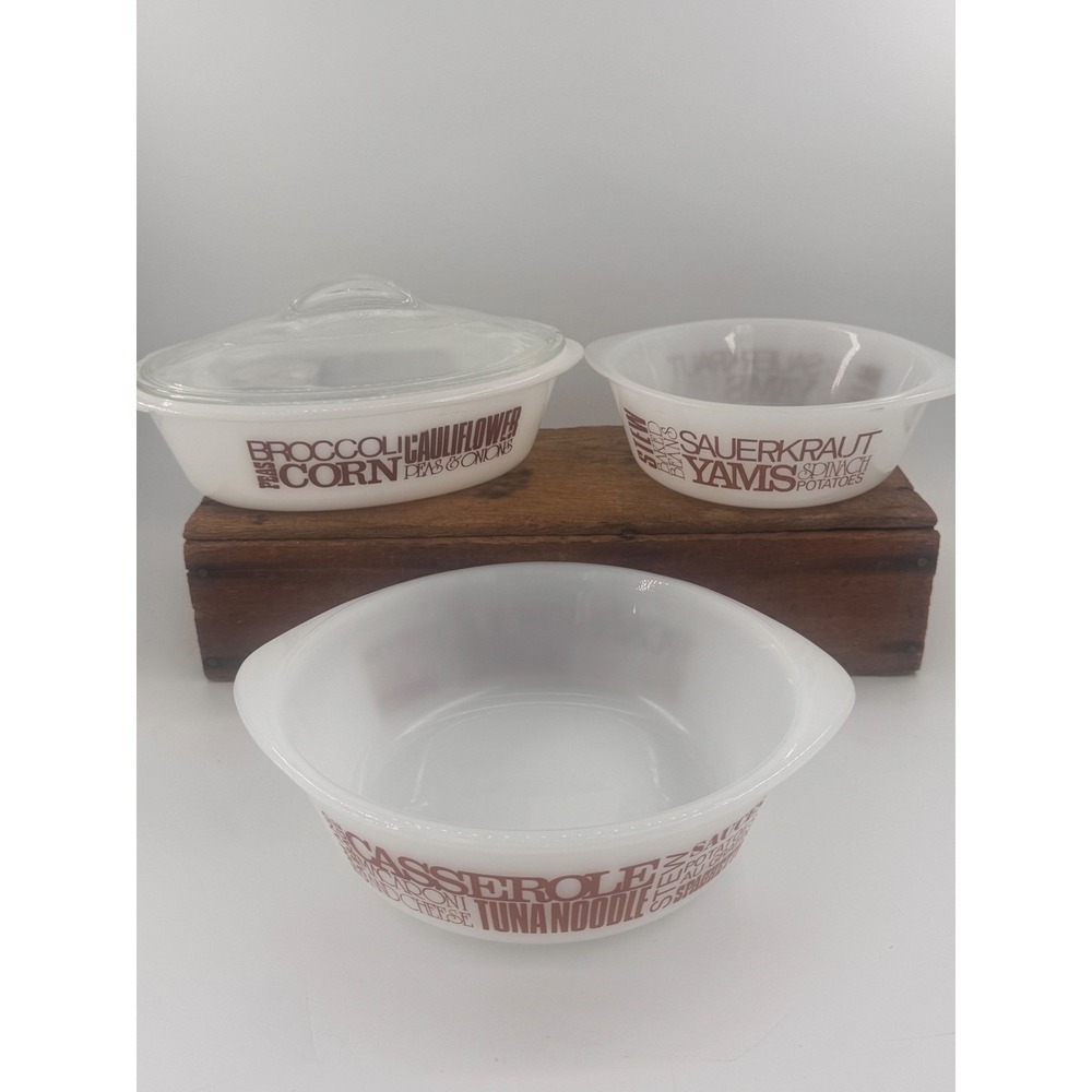 Vintage Glasbake Milk Glass Casserole Baking Dish Set 4pc J-235 J-510 J-514